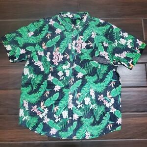 Simply Southern Button Down Shirt Men’s XL Green Floral Hawaiian Tropical SS